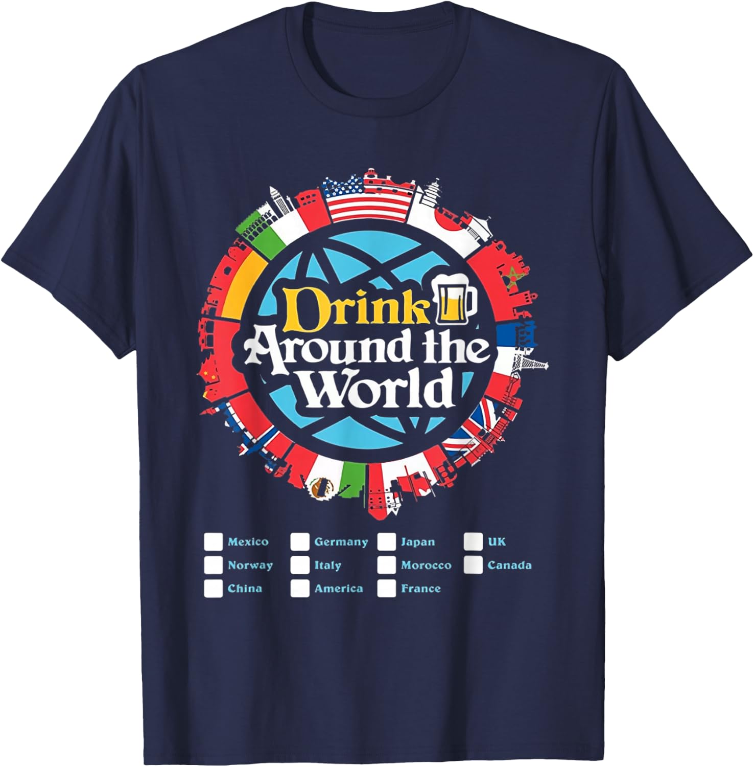 Drinking Around The World T-Shirt - T-Shirt | Navy