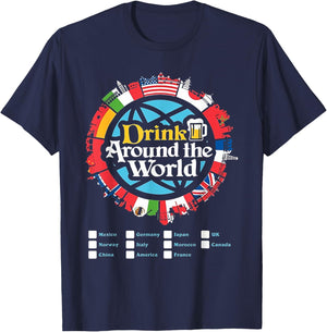 Drinking Around The World T-Shirt - T-Shirt | Navy