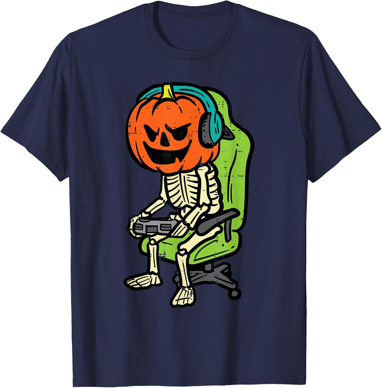 Halloween Gamer Skeleton Pumpkin Costume Men Boys Kids Teen T-Shirt - T-Shirt | Navy