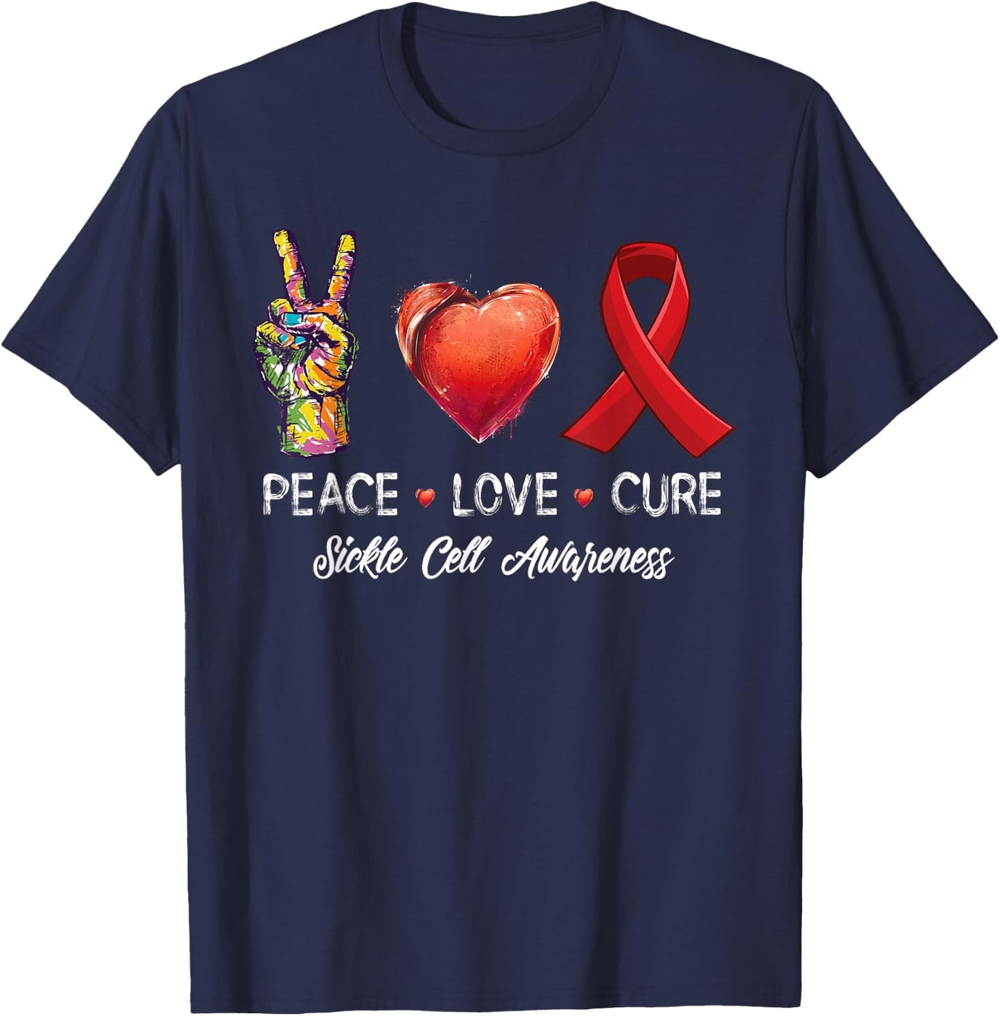 Peace Love Cure Sickle Cell Awareness Men Women Kids T-Shirt - T-Shirt | Navy