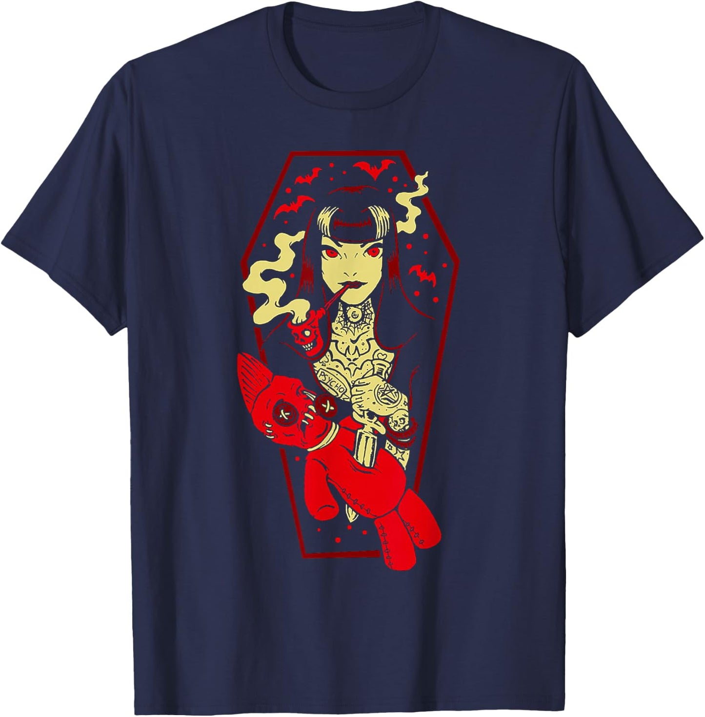 Horror Art - Voodoo Witch - Psychobilly Punk Art T-Shirt - T-Shirt | Navy