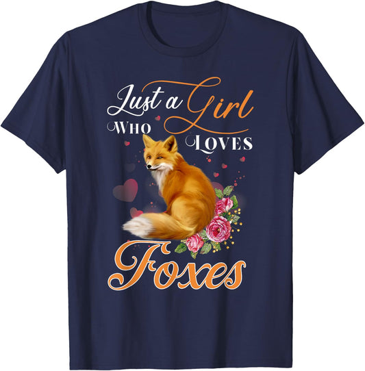 Fun Just a Girl Who Loves Foxes Girls, Women & Coyote Lovers T-Shirt - T-Shirt | Navy