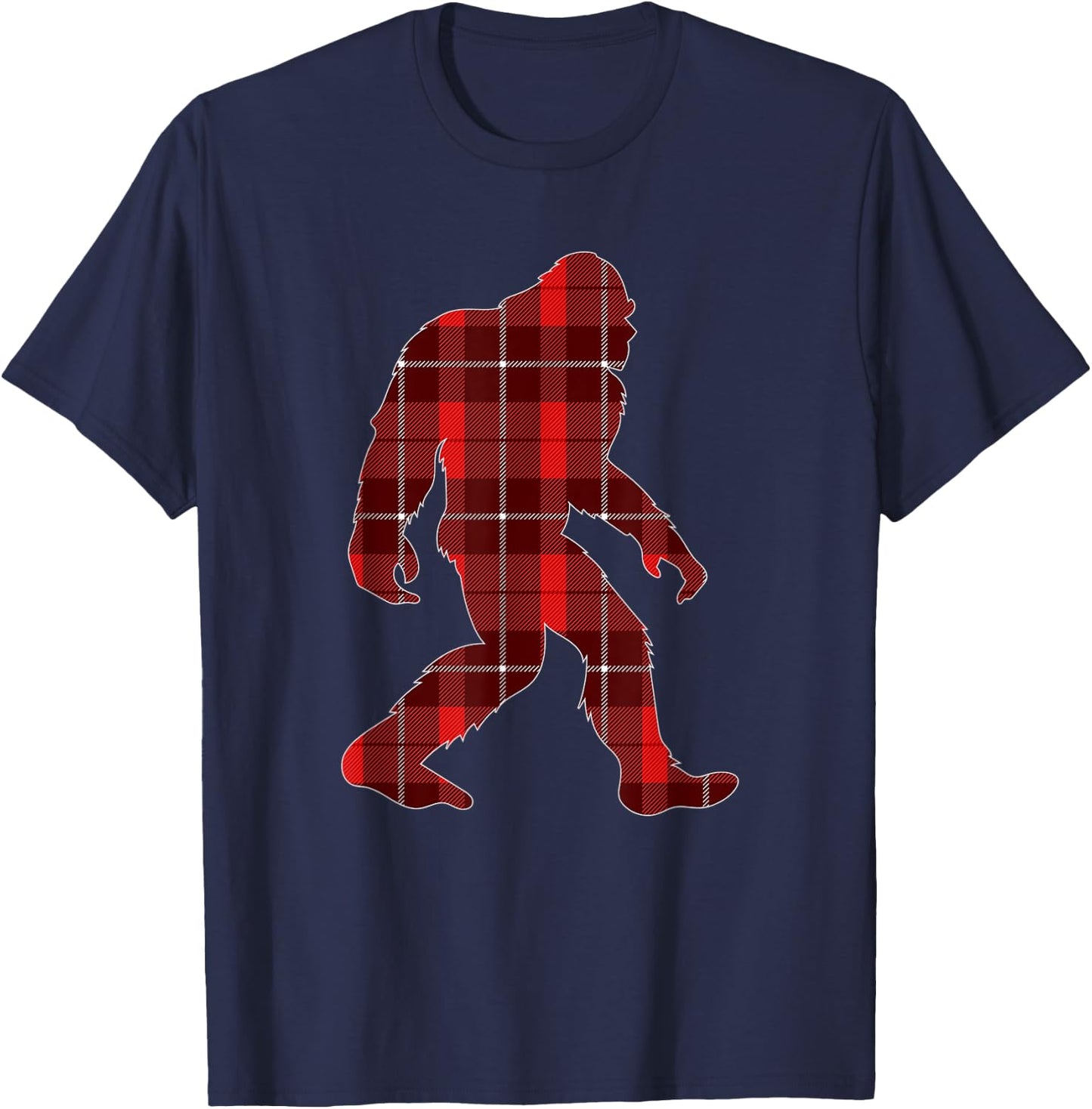 Red Plaid Bigfoot Christmas Family Matching Pajama Gift T-Shirt - T-Shirt | Navy