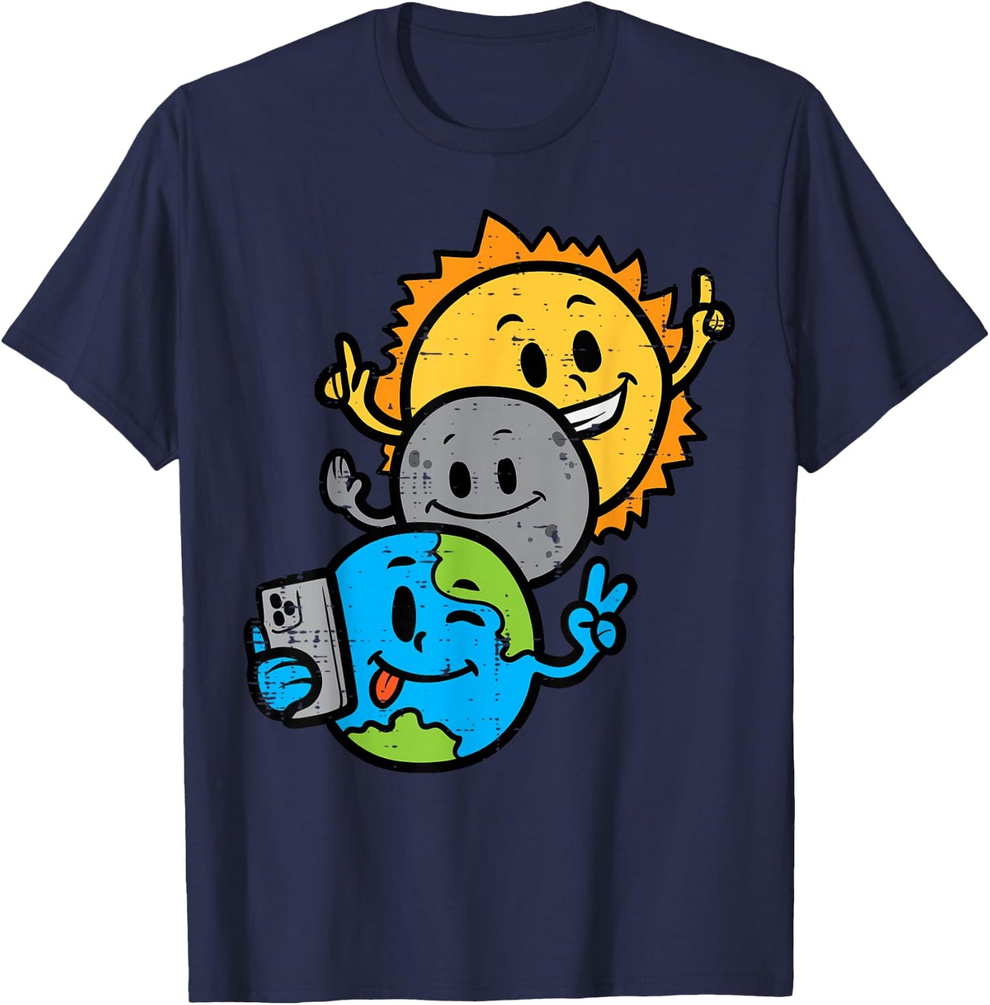 Selfie Earth Moon Sun Funny Total Solar Eclipse 2024 Kids T-Shirt - T-Shirt | Navy