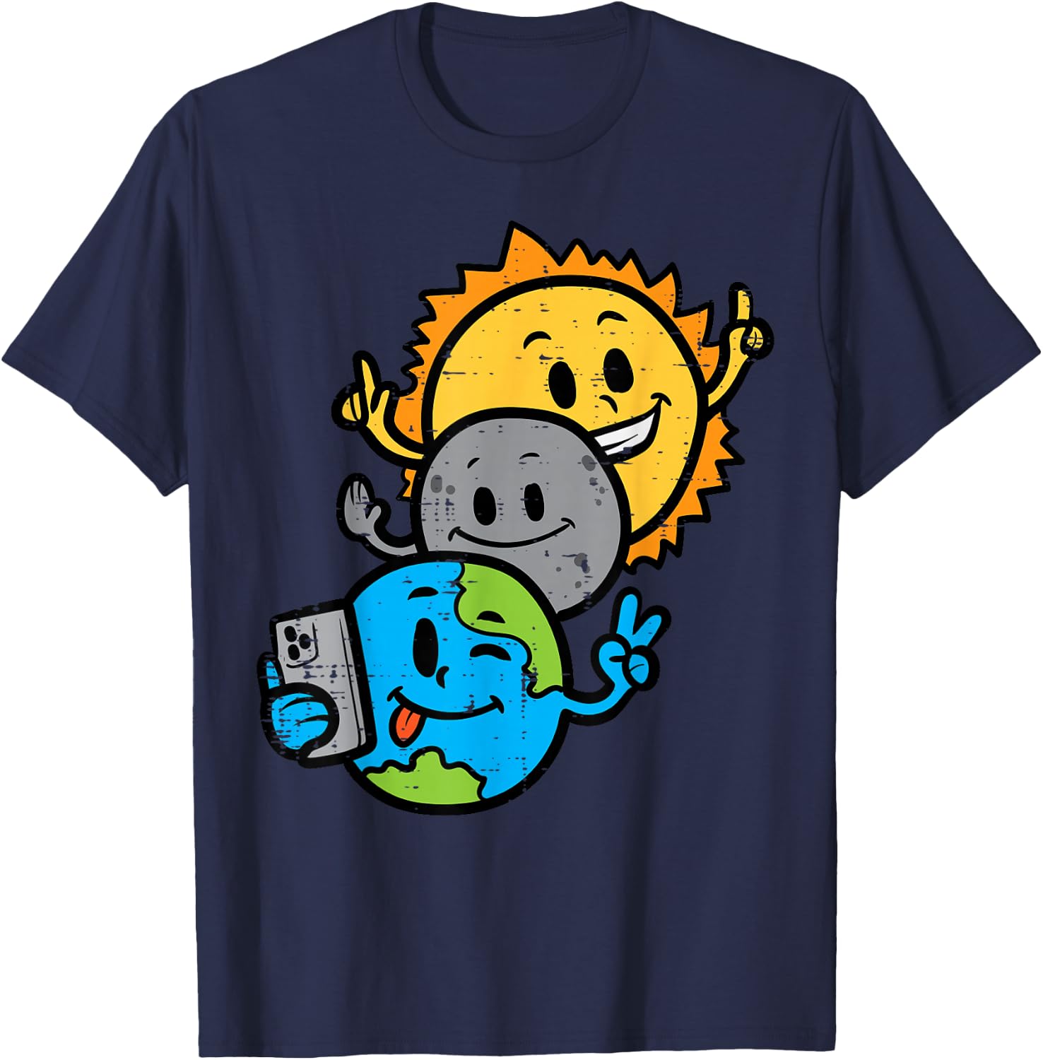 Selfie Earth Moon Sun Funny Total Solar Eclipse 2024 Kids T-Shirt - T-Shirt | Navy