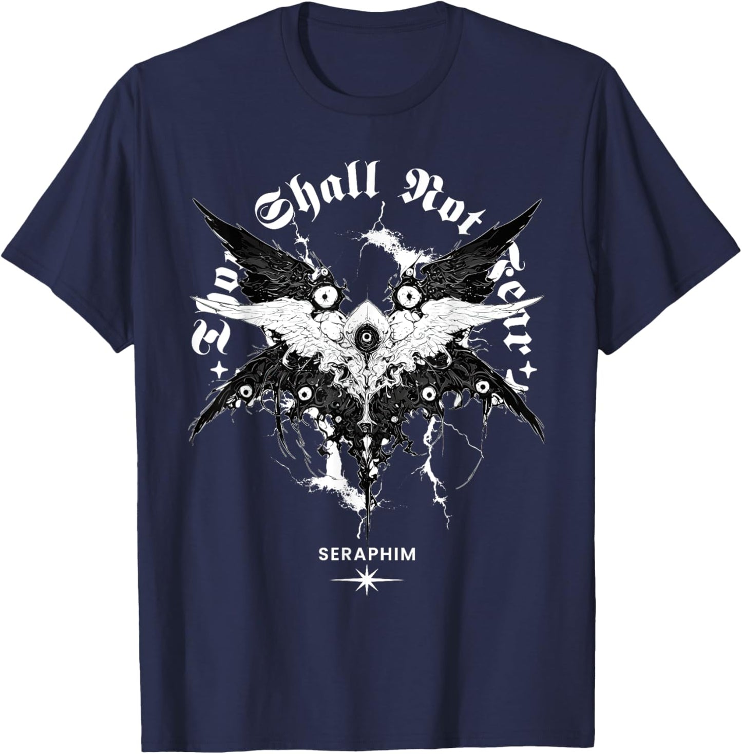 Gothic Seraphim Dark Aesthetic Biblical Angel T-Shirt - T-Shirt | Navy