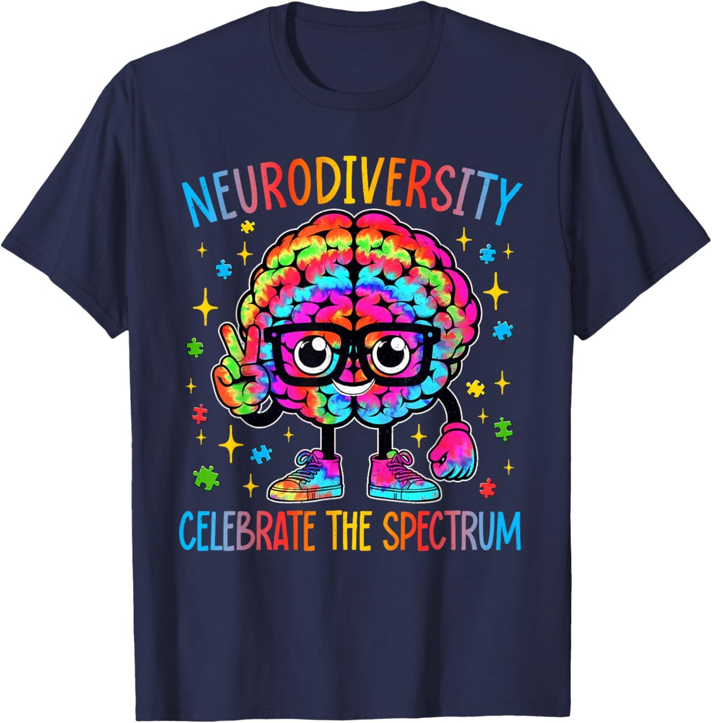 Neurodiversity Brain Autism Awareness ASD ADHD Men Women Kid T-Shirt - T-Shirt | Navy