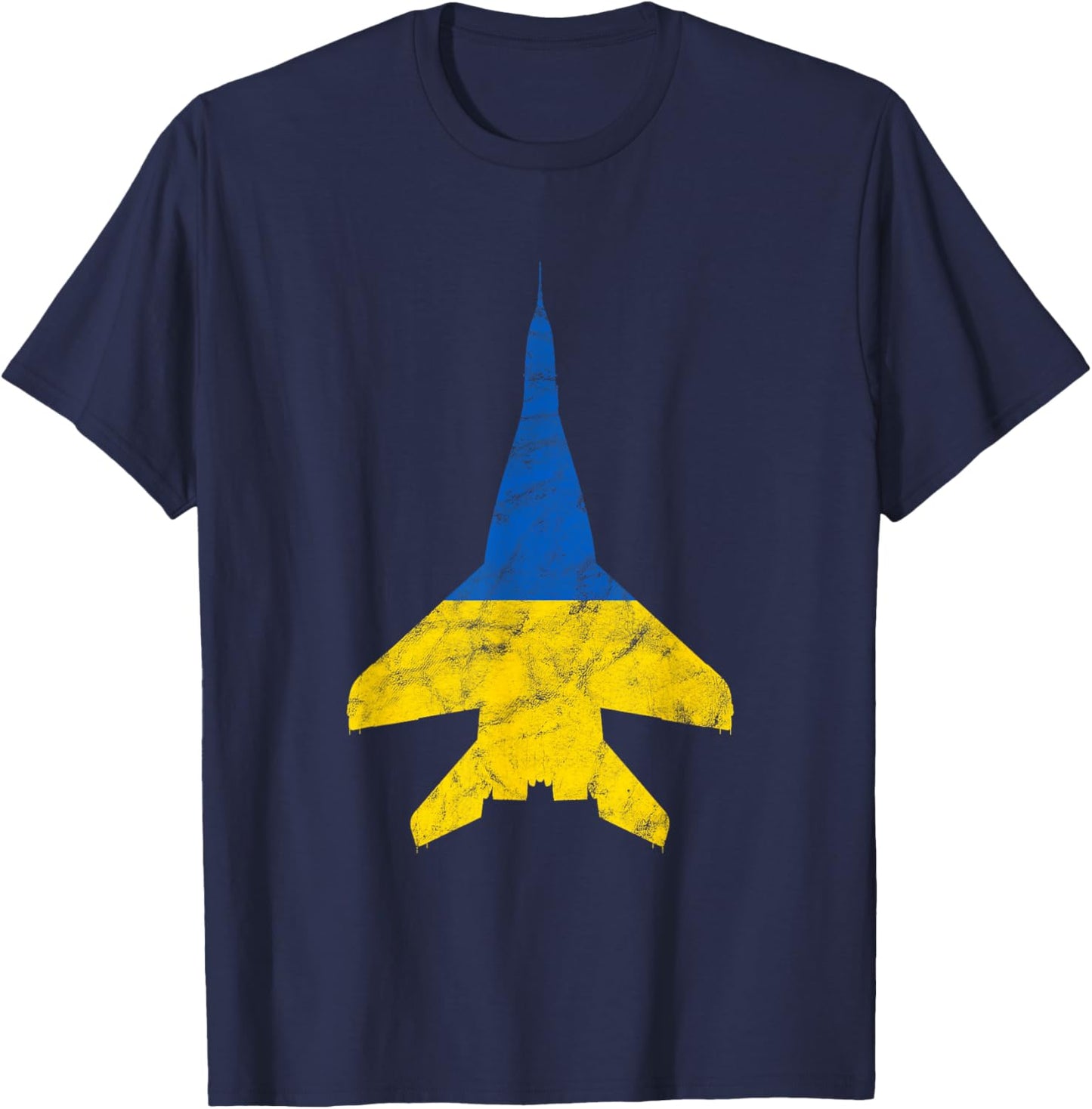 Ukraine MiG-29 Jet Fighter Airplane Vintage Flag Design T-Shirt - T-Shirt | Navy