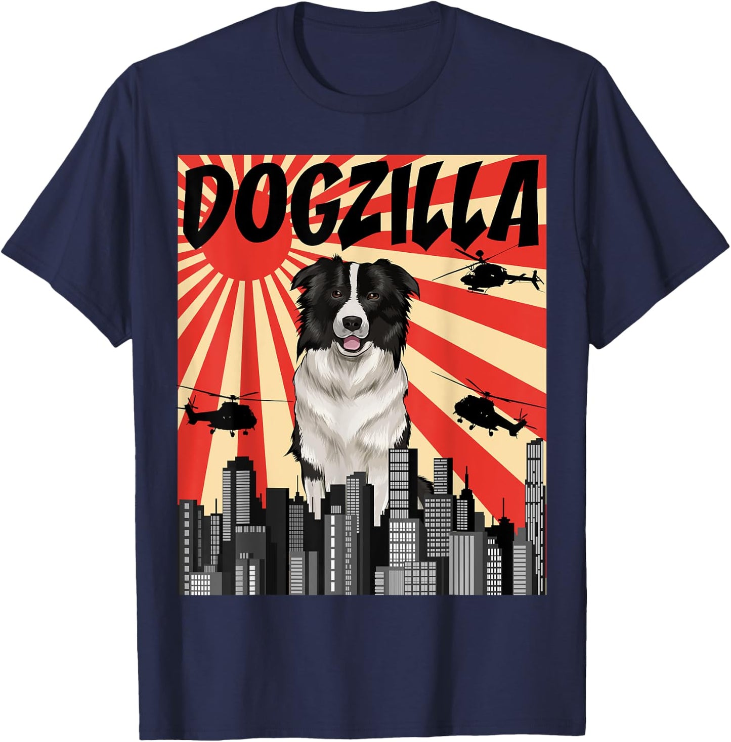 Funny Retro Japanese Dogzilla Border Collie T-Shirt - T-Shirt | Navy