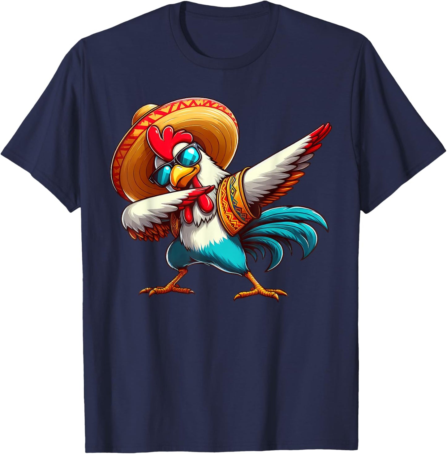 Dabbing Rooster Sombrero Poncho Cinco De Mayo Mexican Funny T-Shirt - T-Shirt | Navy