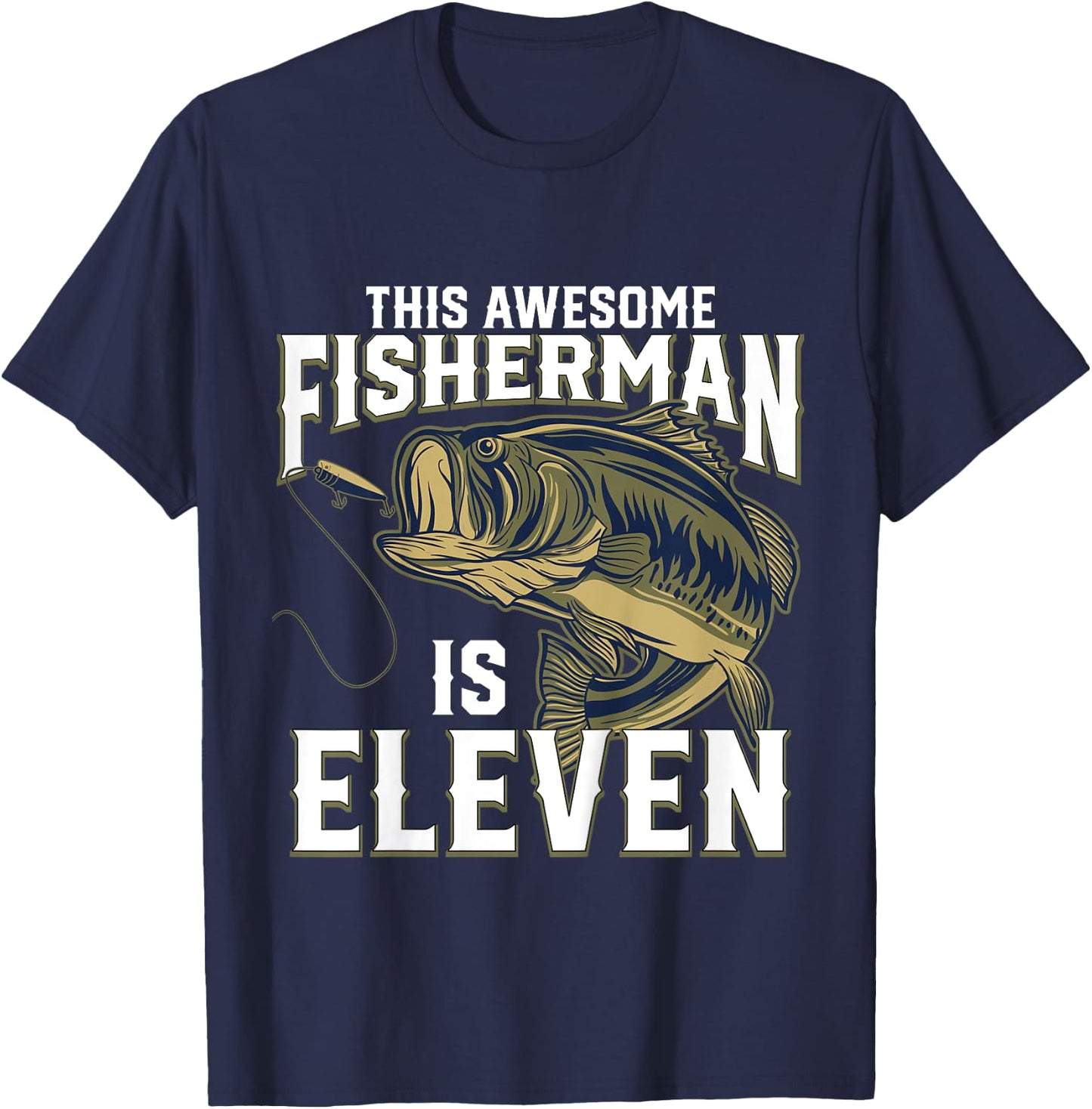 Kids 11 Year Old Fishing Birthday Party Fisherman 11th Gift Boy T-Shirt - T-Shirt | Navy