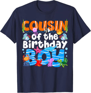 Cousin Under Sea Birthday Party Boy Ocean Sea Animals Themed T-Shirt - T-Shirt | Navy
