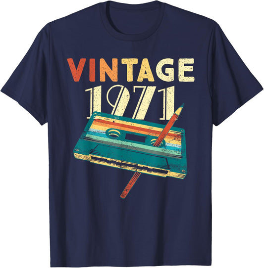 Vintage 1971 Music Cassette 54th Birthday Gifts 54 Years Old T-Shirt - T-Shirt | Navy