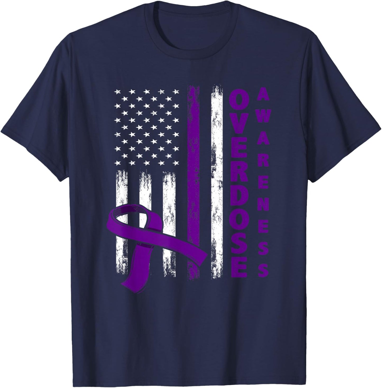 Overdose Awareness Day USA American Flag Overdose Awareness T-Shirt - T-Shirt | Navy