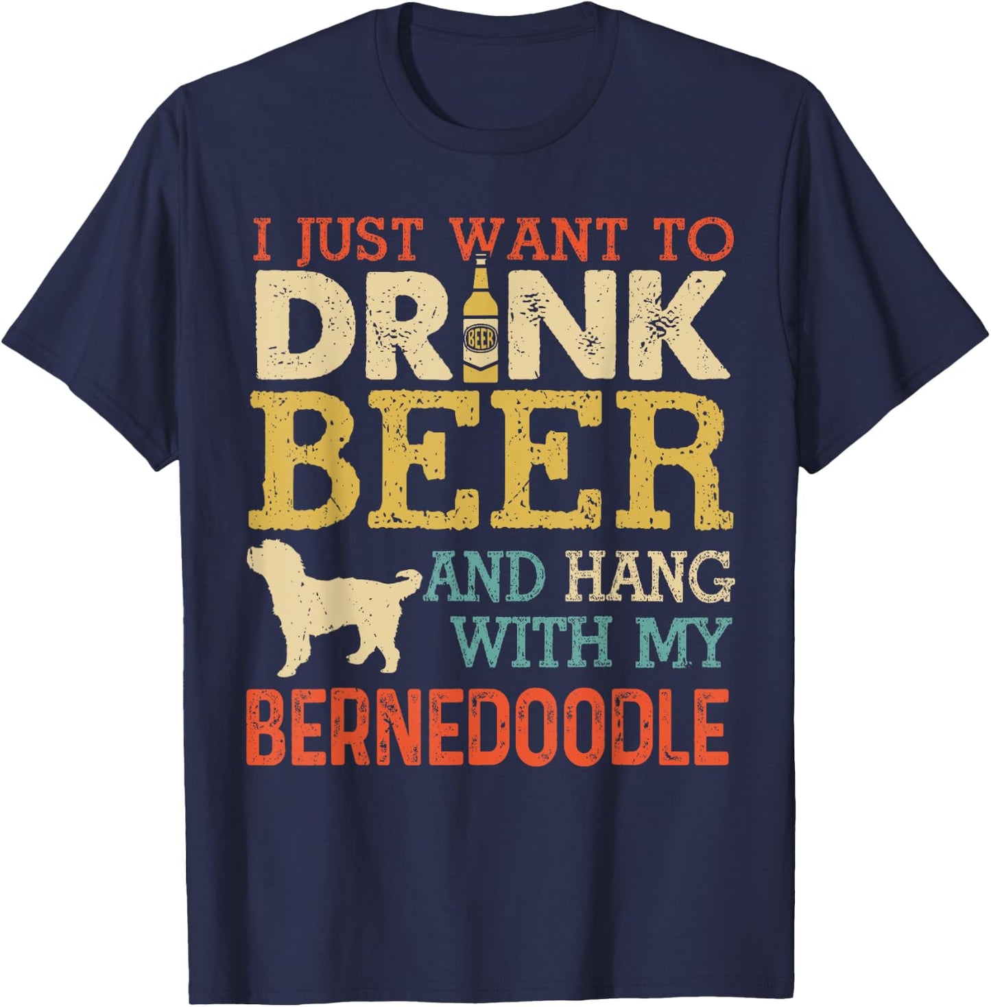Bernedoodle Dad Drink Beer Hang With Dog Funny Men Vintage T-Shirt - T-Shirt | Navy
