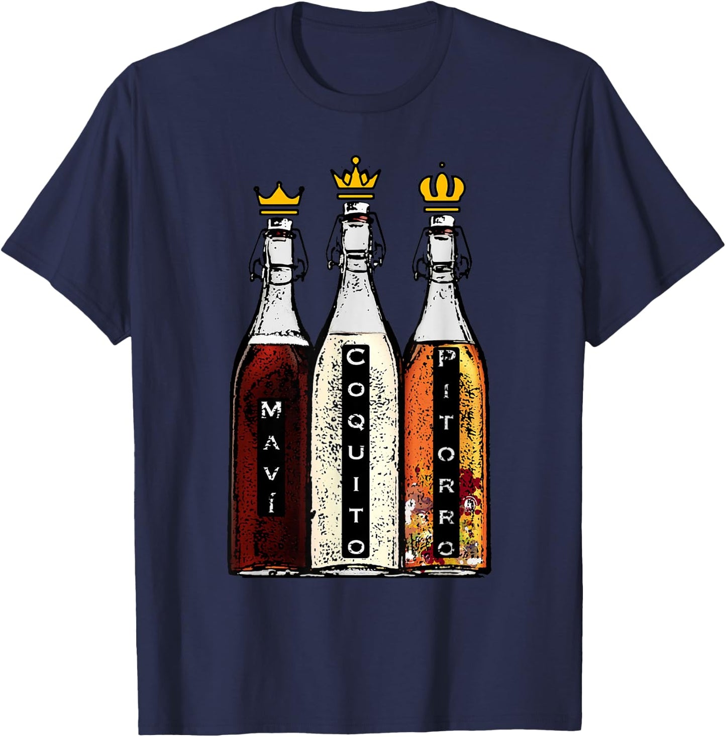Puerto Rico Three Kings Mavi Coquito and Pitorro Boricua T-Shirt - T-Shirt | Navy