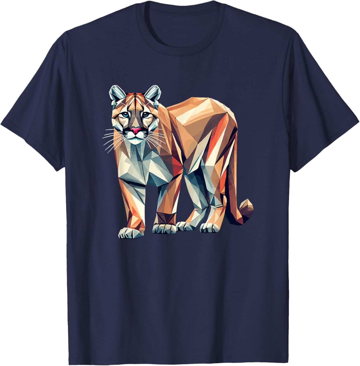 Geometric Art Cougar Cougars Mountain Lion Puma T-Shirt - T-Shirt | Navy