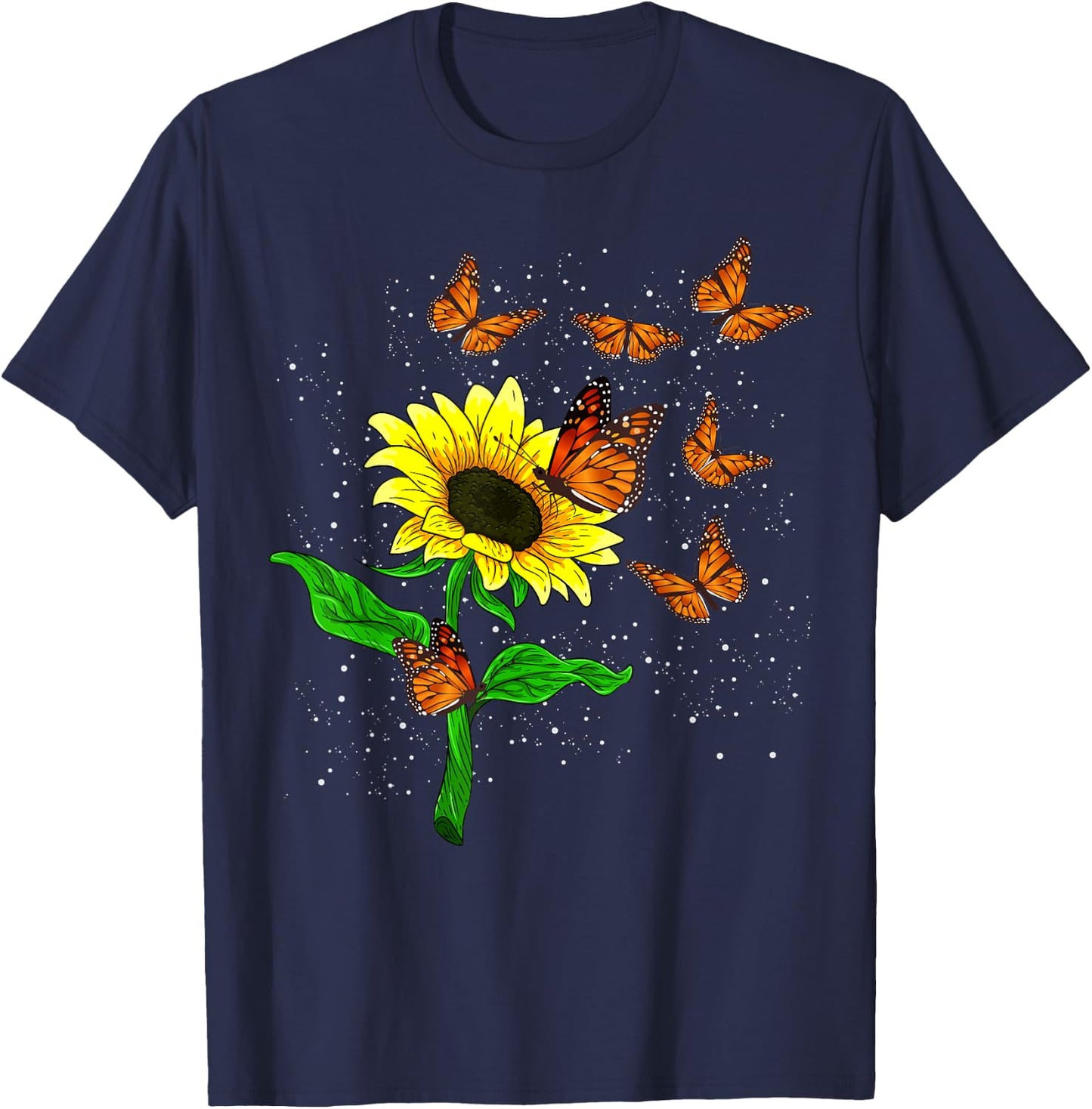 Nature Yellow Flower Blossom Butterfly Floral Sunflower T-Shirt - T-Shirt | Navy