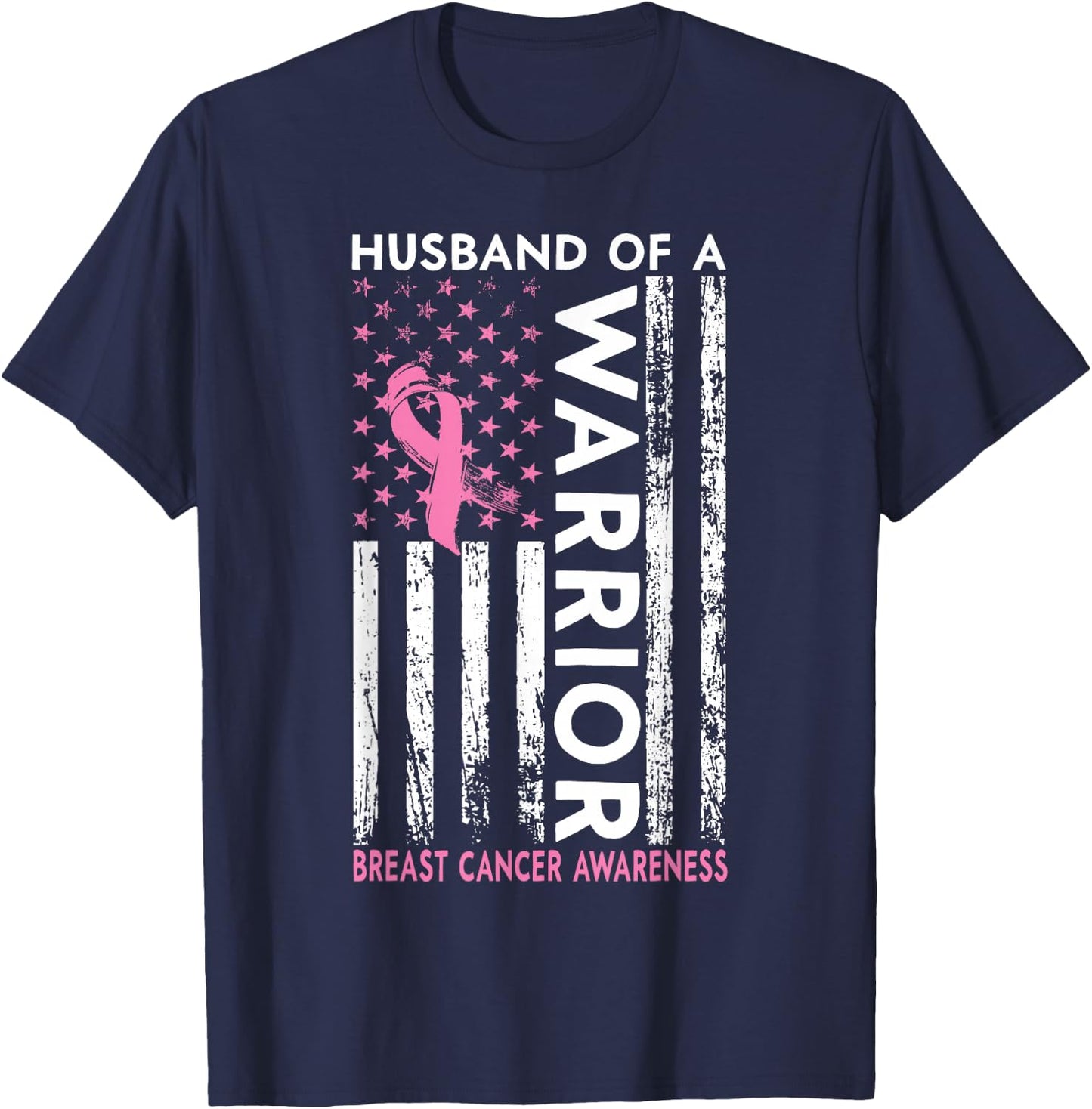 Husband Of A Warrior Breast Cancer Awareness T-Shirt - T-Shirt | Navy