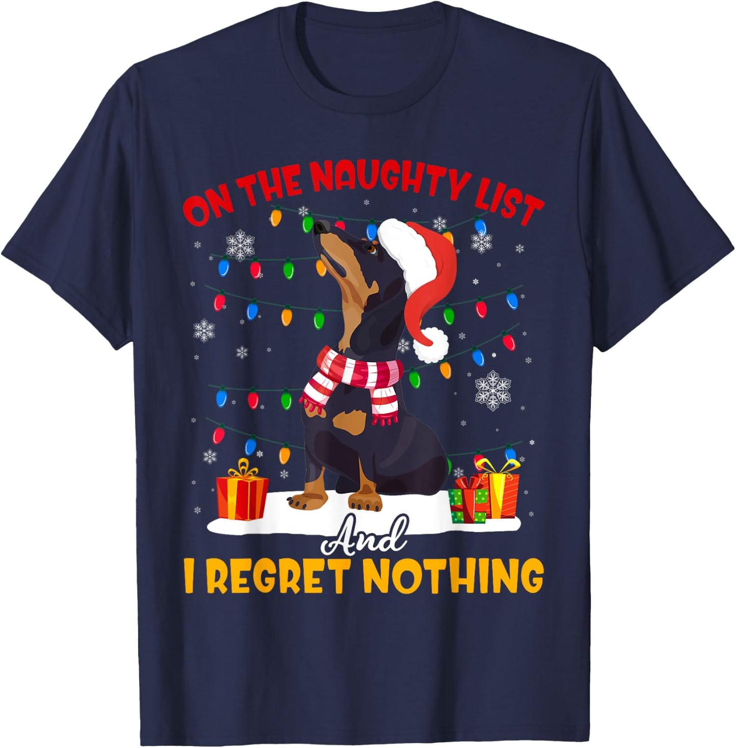 Dachshund Santa On The Naughty List Dachshund Christmas Gift T-Shirt - T-Shirt | Navy