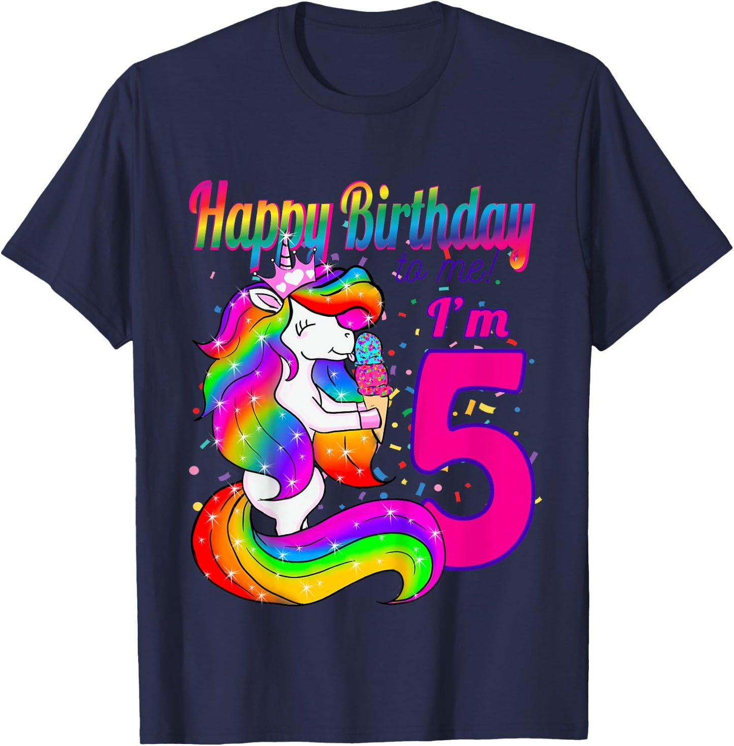 Happy Birthday to me i'm 5 years old unicorn party theme T-Shirt - T-Shirt | Navy