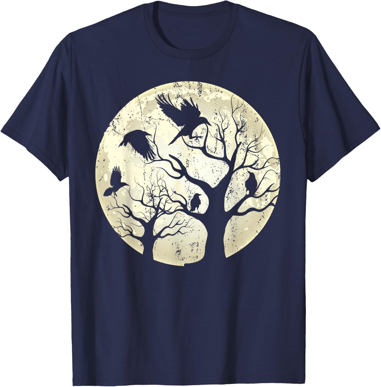 Gothic Animal Forest Bird Raven Creepy Night Moonlight Crow T-Shirt - T-Shirt | Navy