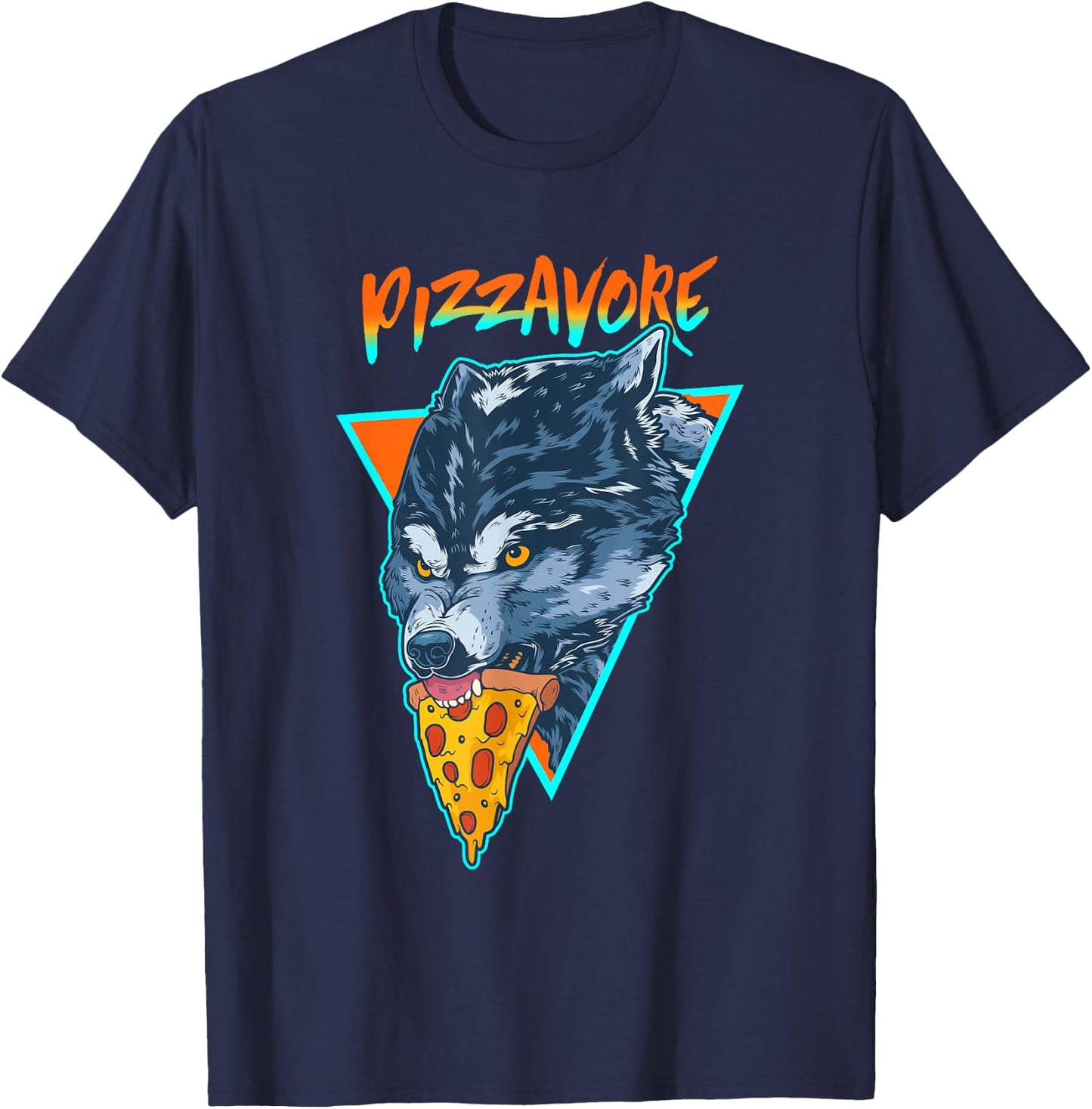 Funny Pizzavore Pizza Lover Word Game Wolf Retro 90s T-Shirt - T-Shirt | Navy