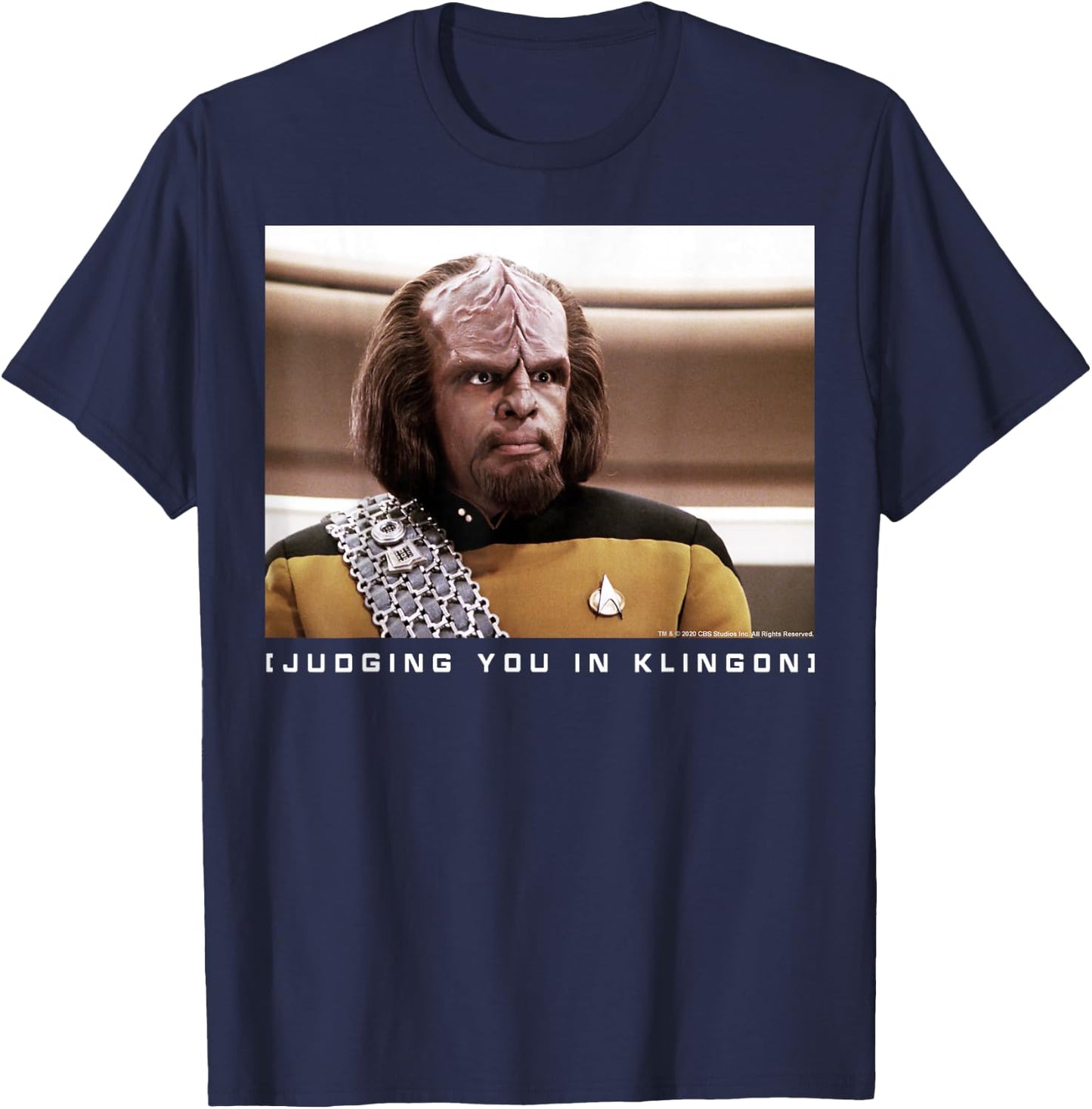 Star Trek: The Next Generation Worf Judging You in Klingon T-Shirt - T-Shirt | Navy