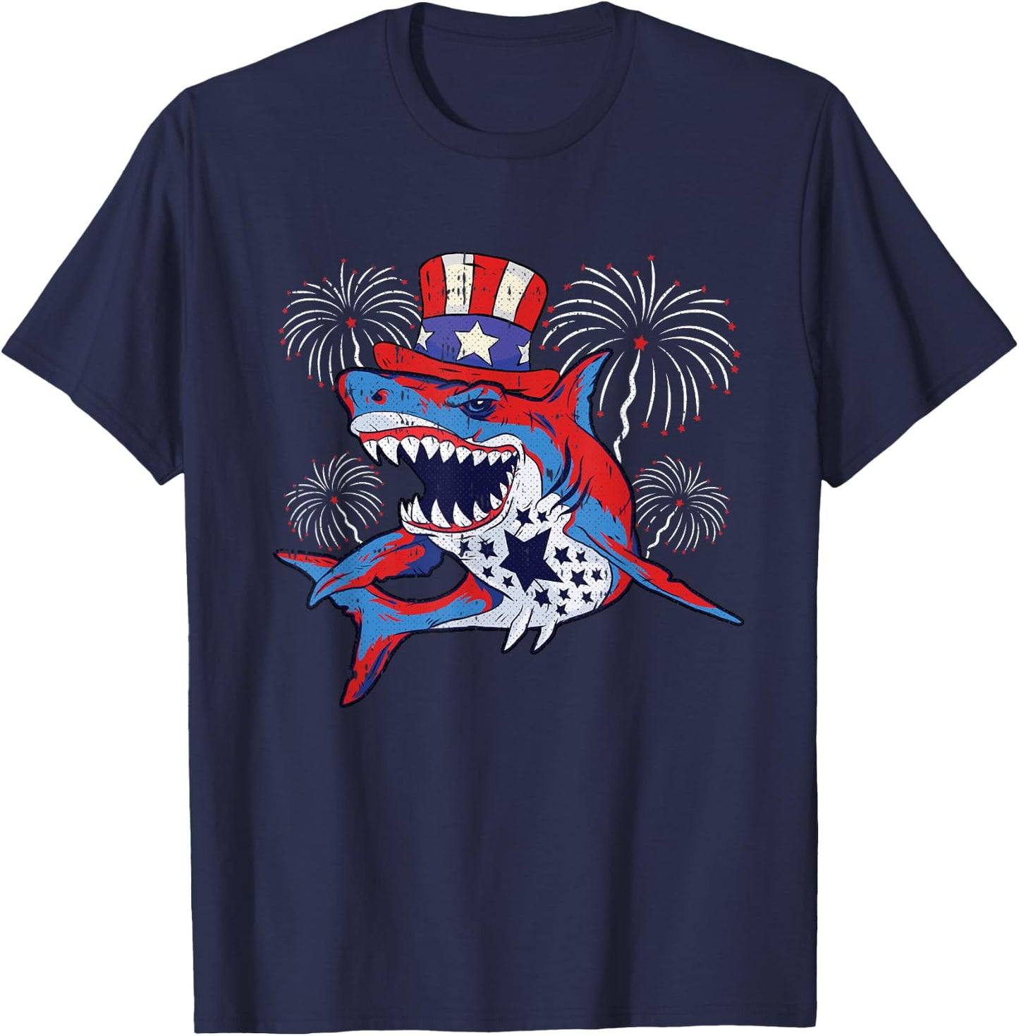 Shark American Flag 4th Of July Jawsome Patriotic Animal T-Shirt - T-Shirt | Navy