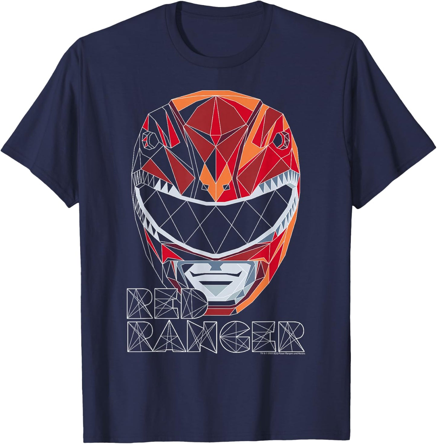 Power Rangers Red Ranger Geometric Helmet Big Face T-Shirt - T-Shirt | Navy