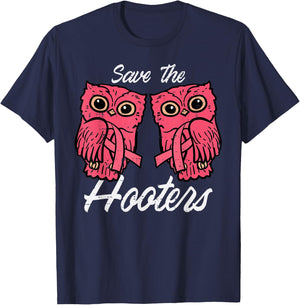 Breast Cancer Owls Save Hooters Funny Awareness Women Men T-Shirt - T-Shirt | Navy