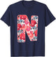 Letter N Sign Alphabet Last Name Consonants Flower Gift T-Shirt - T-Shirt | Navy