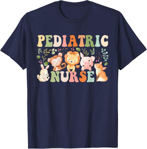 Pediatric Nurse Cute Zoo Animals PICU Registered Nurse T-Shirt - T-Shirt | Navy