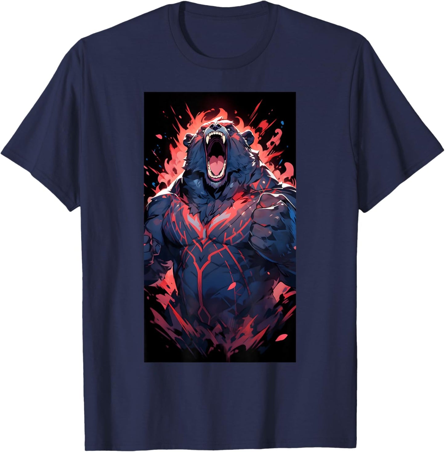 Bodybuilding Fitness Gym Bodybuilder Bear Anime Workout T-Shirt - T-Shirt | Navy