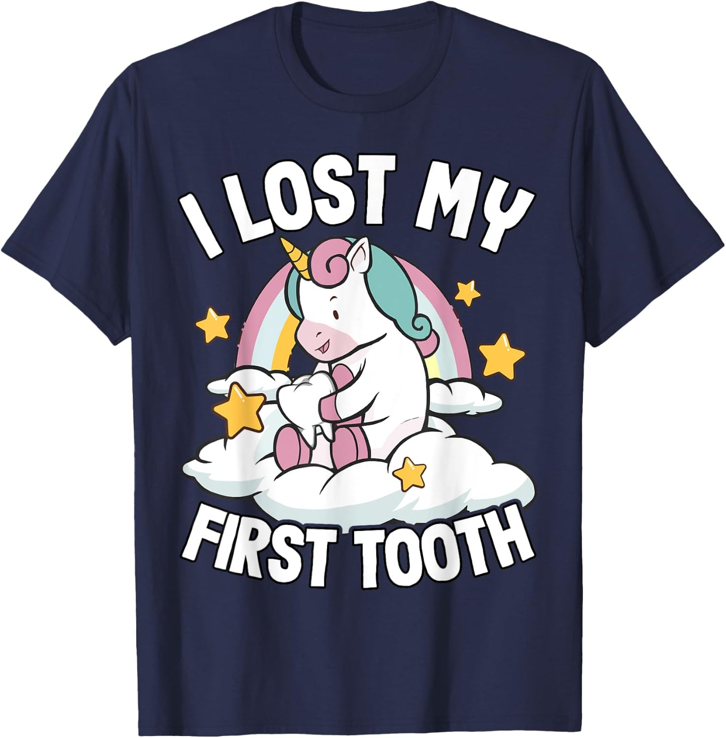 I Lost My First Tooth Girl Tooth Fairy Teeth Out Unicorn T-Shirt - T-Shirt | Navy
