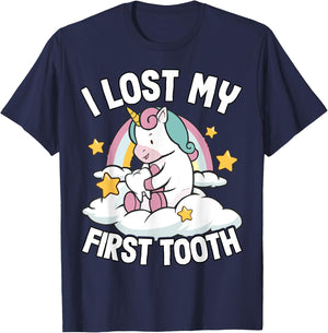 I Lost My First Tooth Girl Tooth Fairy Teeth Out Unicorn T-Shirt - T-Shirt | Navy