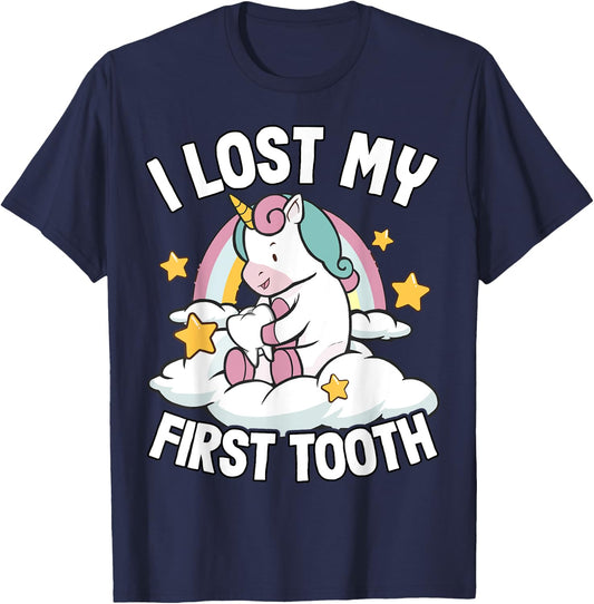 I Lost My First Tooth Girl Tooth Fairy Teeth Out Unicorn T-Shirt - T-Shirt | Navy