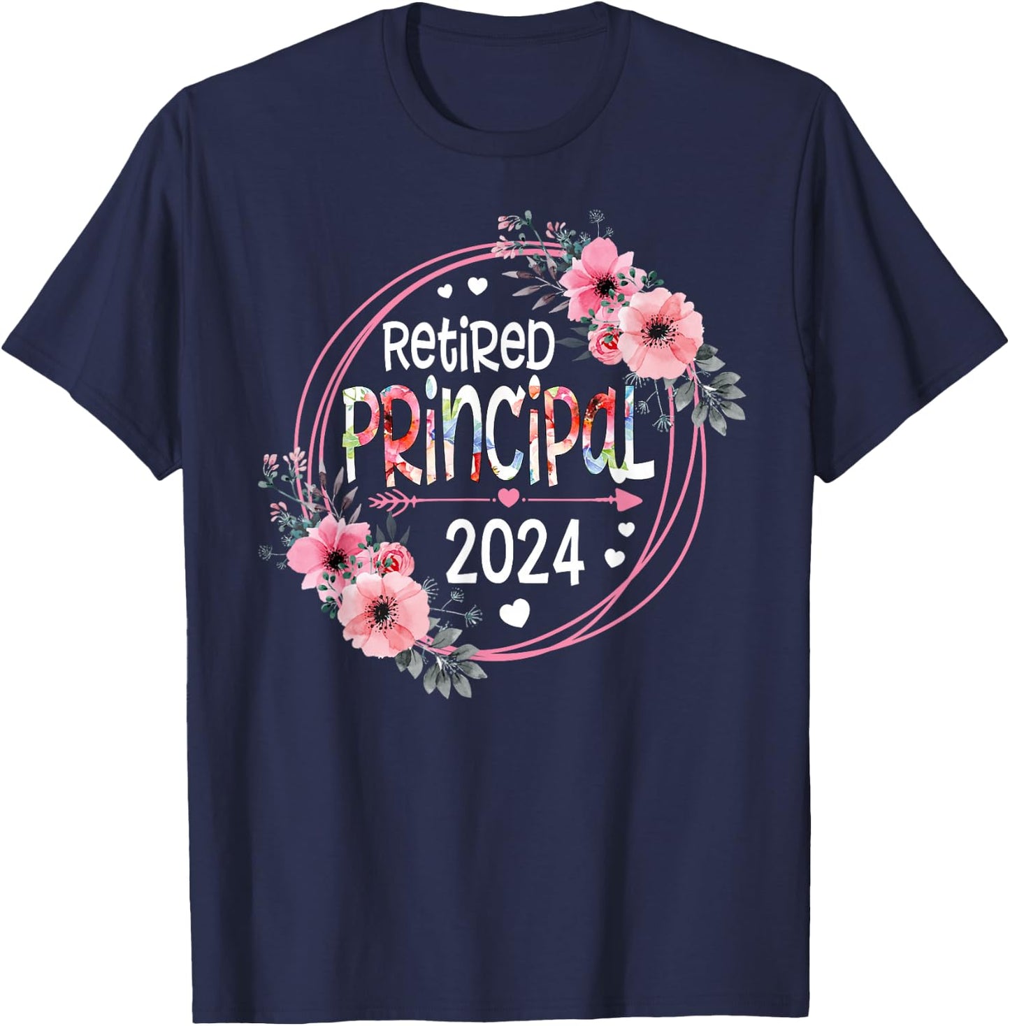 Floral Retired Principal Est 2024 Retirement Gift T-Shirt - T-Shirt | Navy