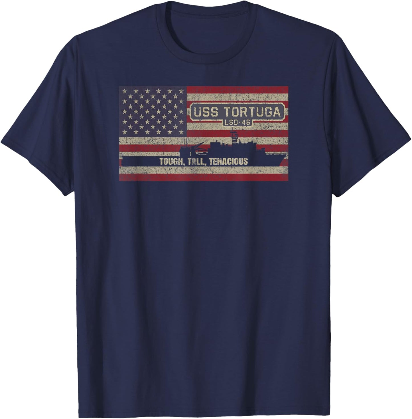 USS Tortuga LSD-46 Dock Landing Ship American Flag T-Shirt - T-Shirt | Navy