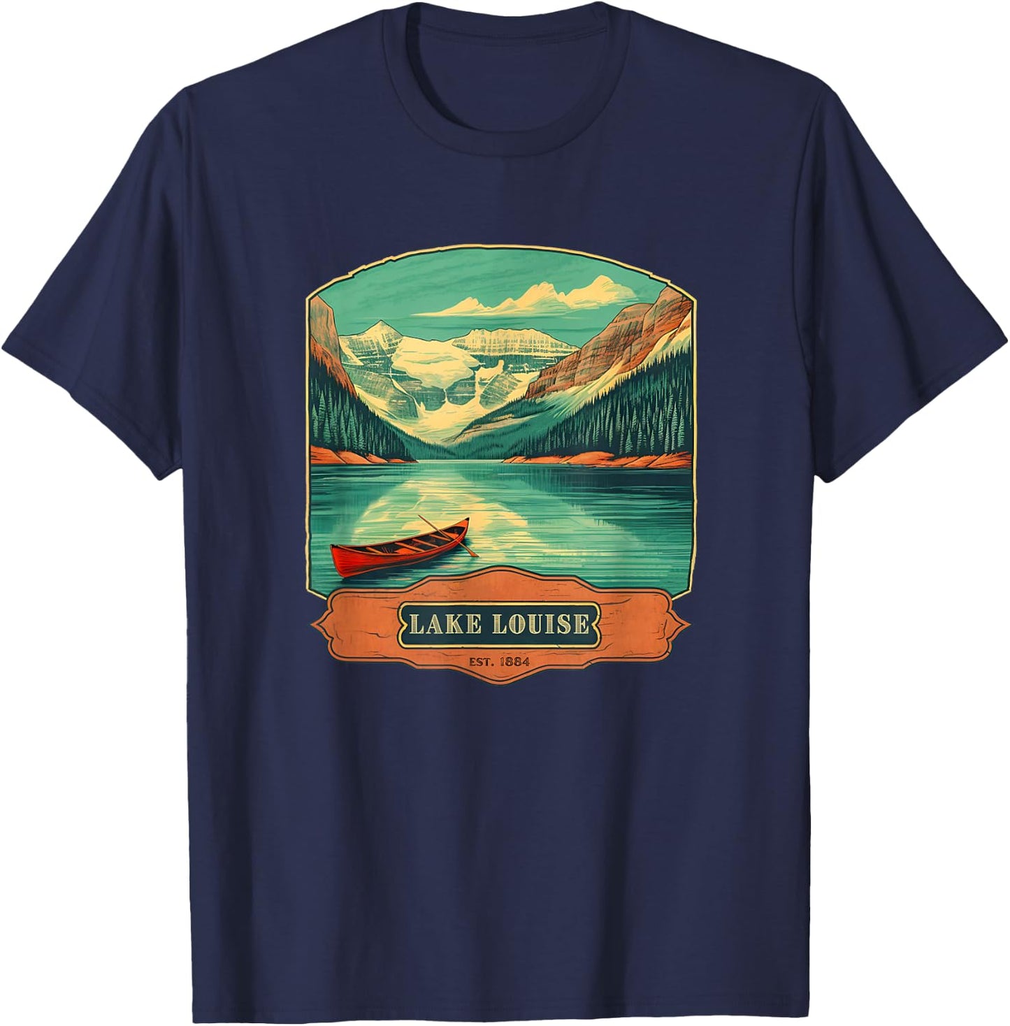 Vintage Style Lake Louise T-Shirt - T-Shirt | Navy