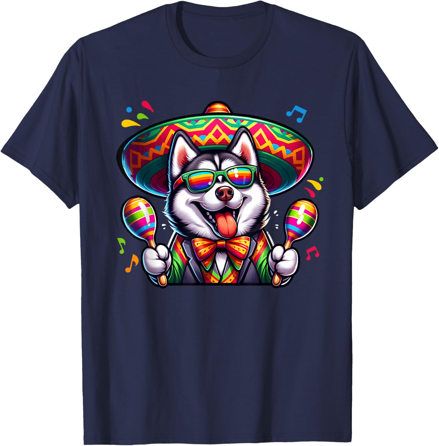 Cinco De Mayo Mexico Siberian Husky Maracas Fiesta Party T-Shirt - T-Shirt | Navy