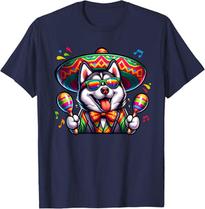 Cinco De Mayo Mexico Siberian Husky Maracas Fiesta Party T-Shirt - T-Shirt | Navy