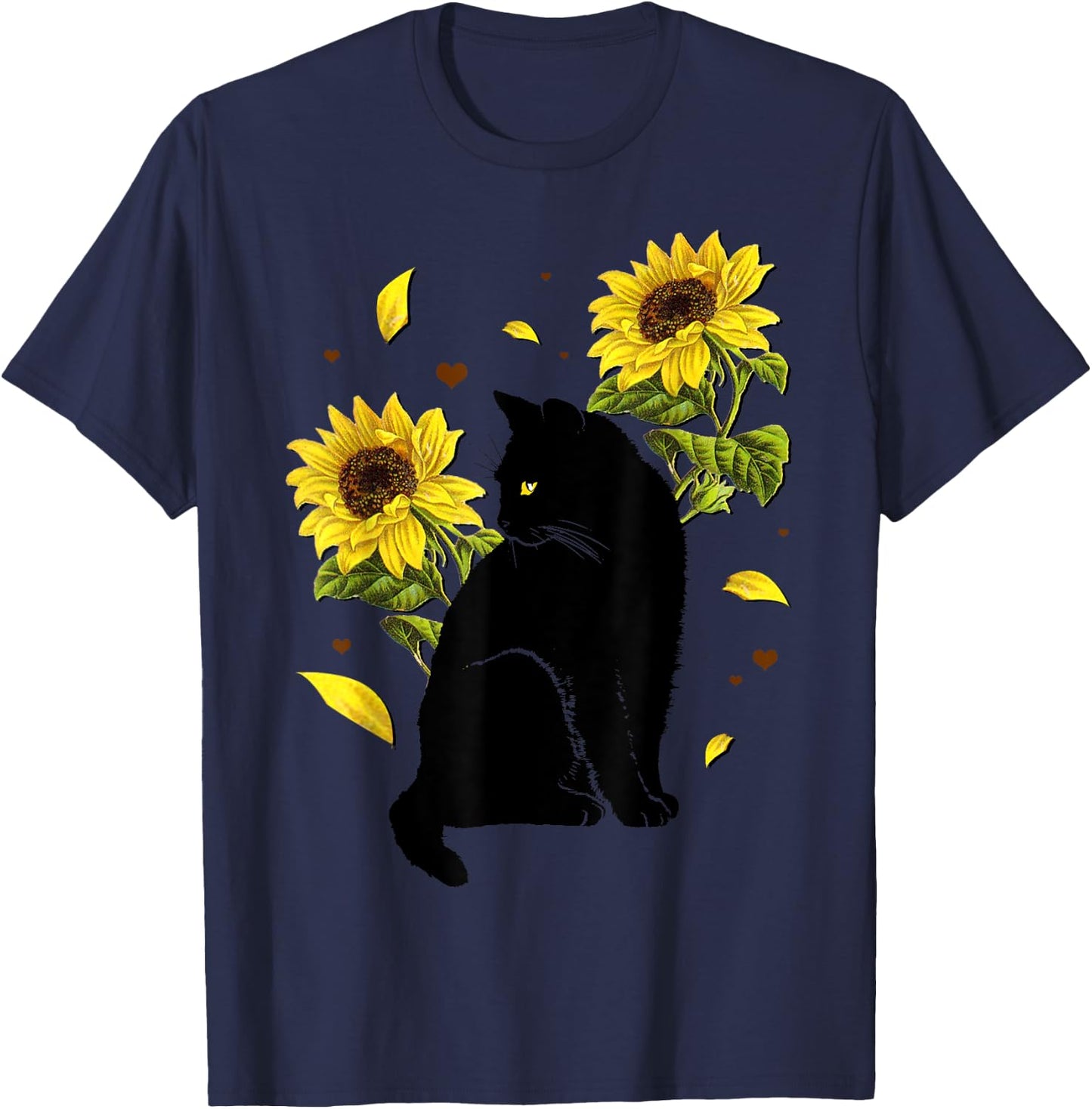 Cat Sunflower Christmas Tree Sun Flower Cat Lover Gift Men Women Kids T-Shirt - T-Shirt | Navy