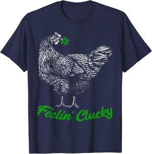 St Patricks Day Lucky Chicken Lover Gift Feelin' Clucky T-Shirt - T-Shirt | Navy