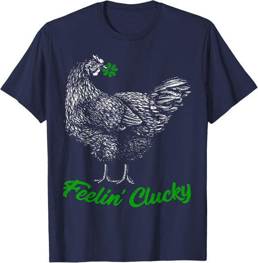 St Patricks Day Lucky Chicken Lover Gift Feelin' Clucky T-Shirt - T-Shirt | Navy