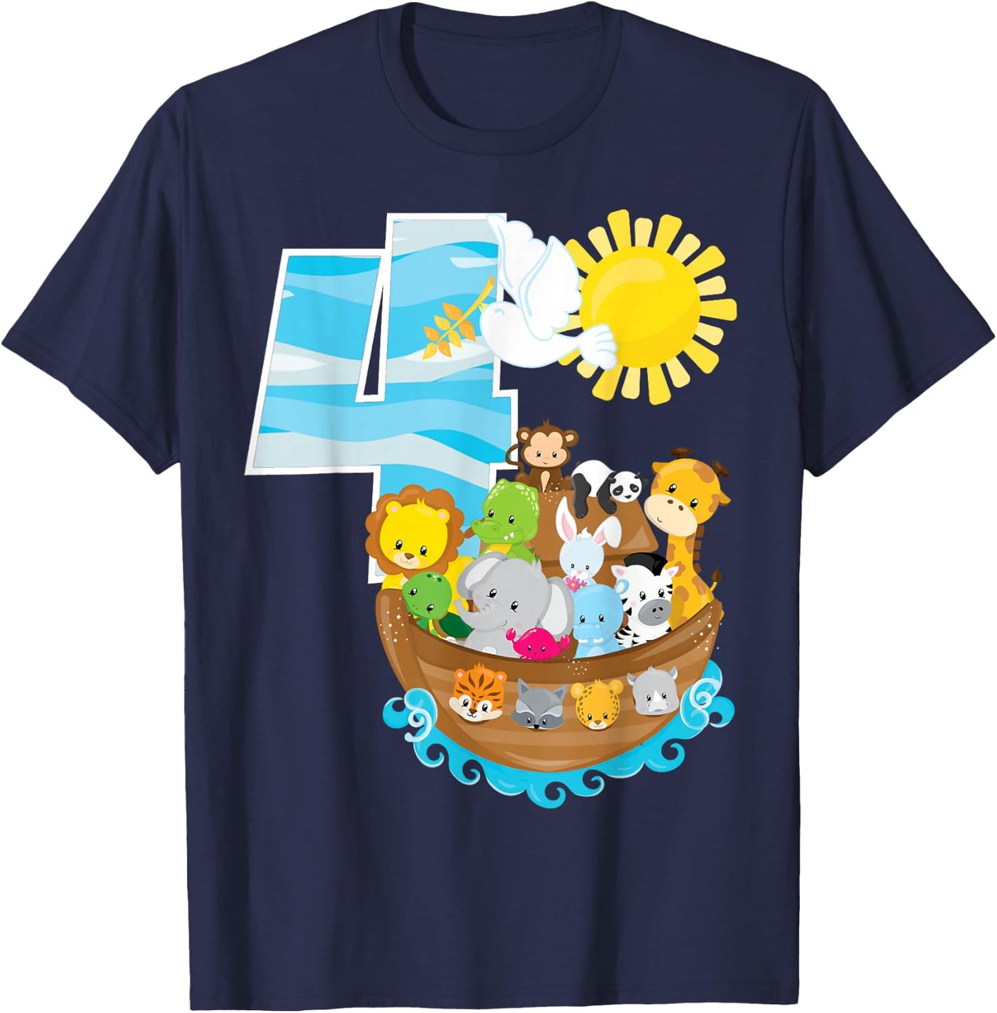 Noah's Ark Birthday Party 4th Birthday 4 Year Old Toddler T-Shirt - T-Shirt | Navy