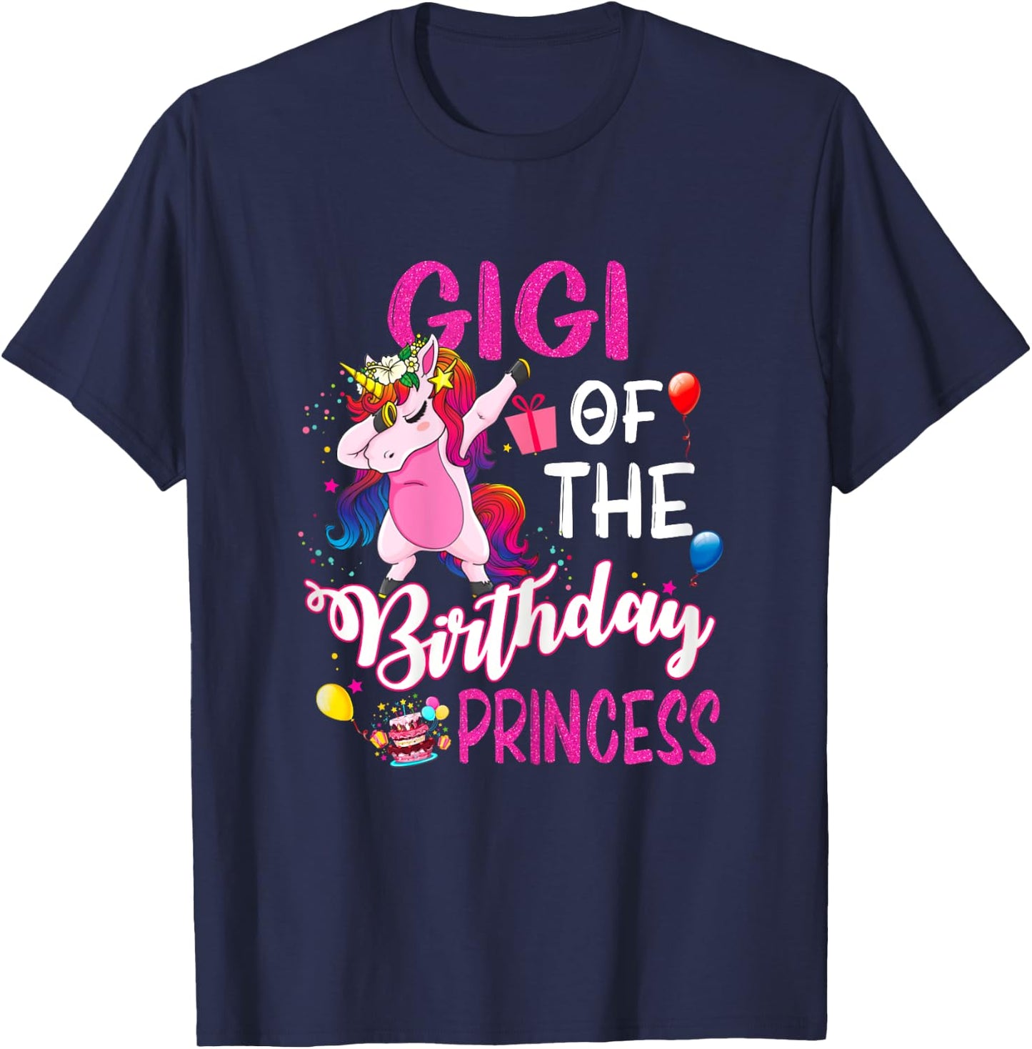 Gigi Of The Birthday Princess Unicorn Girl T-Shirt - T-Shirt | Navy