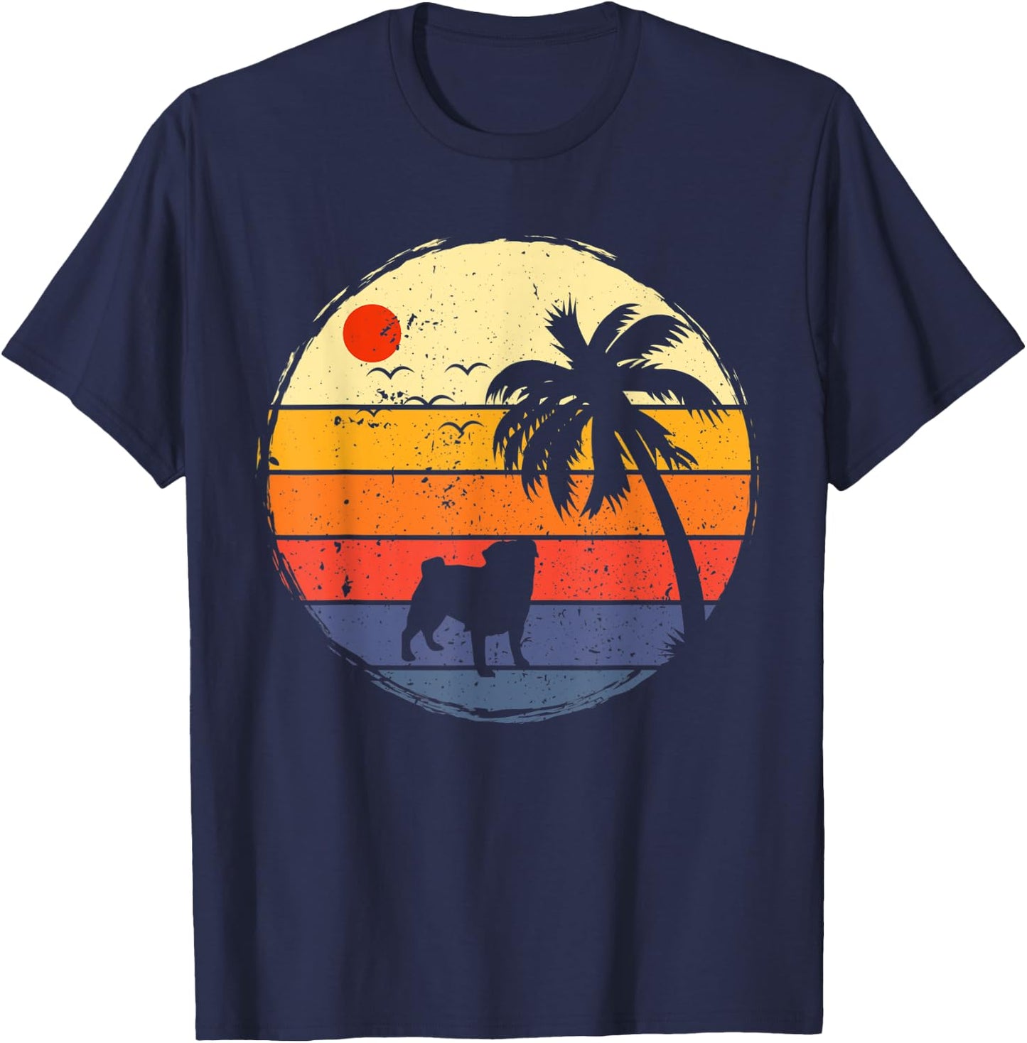 Retro Vintage Style Silhouette Pug Dog Animal Lovers Owners T-Shirt - T-Shirt | Navy