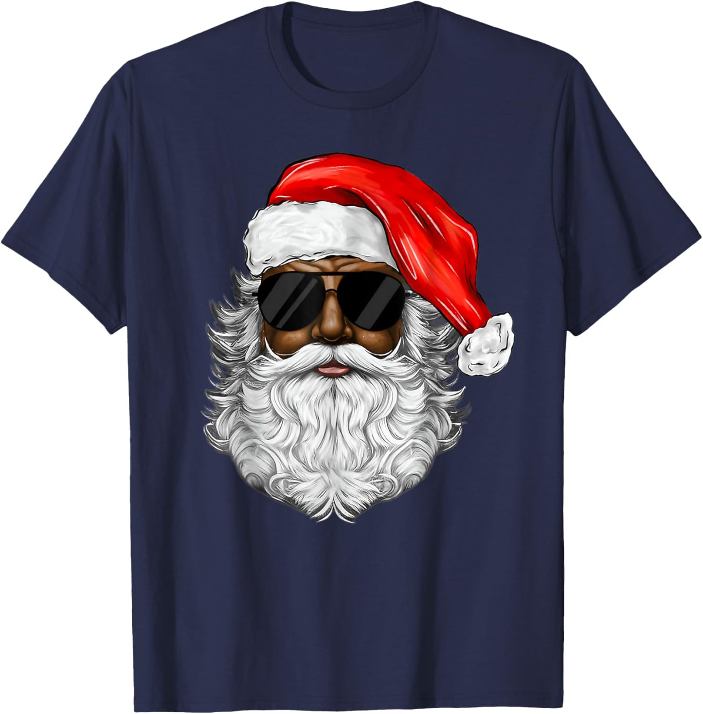 Santa Claus Black Man Christmas Xmas Family Pajamas Holiday T-Shirt - T-Shirt | Navy