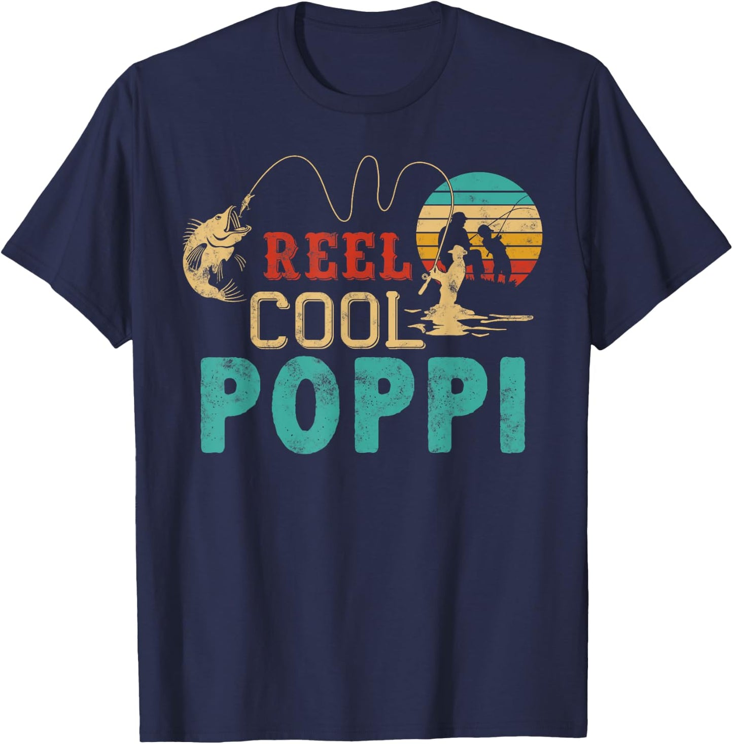 Fishing Reel Cool Poppi Father’s day gift Fisherman Poppi T-Shirt - T-Shirt | Navy